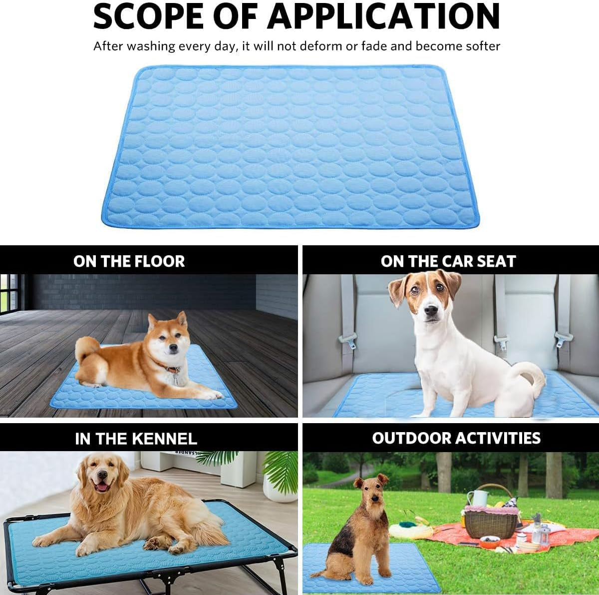 Dog Cooling Mat, Pet Cooling Mat for Dogs Cats Pet Cool Mat Reusable Cool Pad for Home Travel in Hot Summer (L)